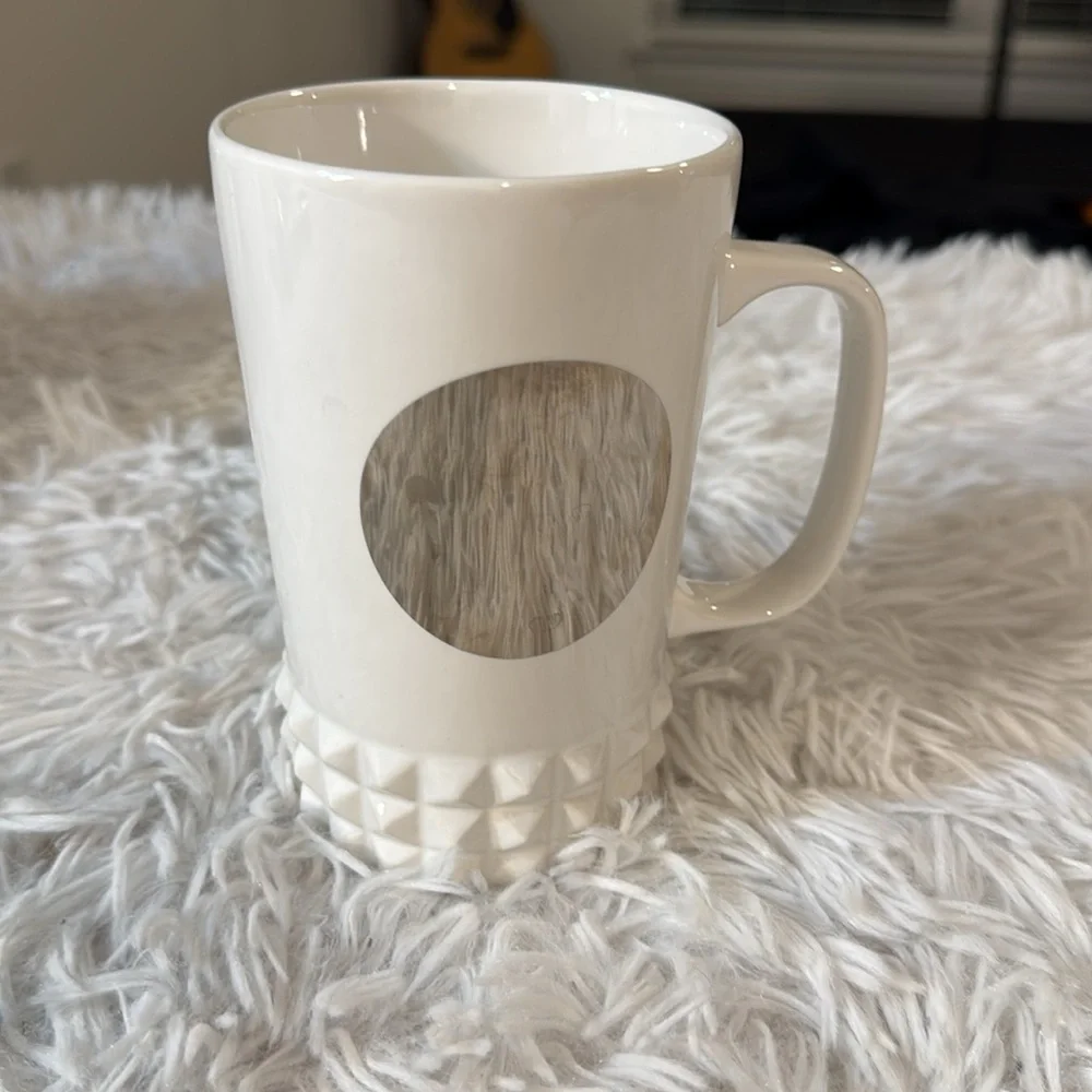 Starbucks White Silver Studded Ceramic Cuff Siren Mug Relief Cup Handle 16oz